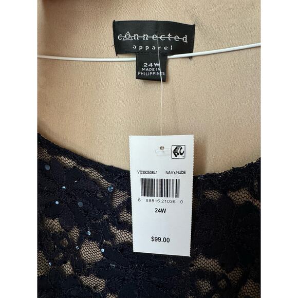 NWT Connected Embellished Cap Sleeve Gathered Waist Navy Gown Size 24W - Picture 9 of 12